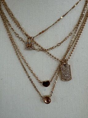Steve Madden Gold-Tone Layered Pendant Necklace with Heart, Lock & Pave Tag